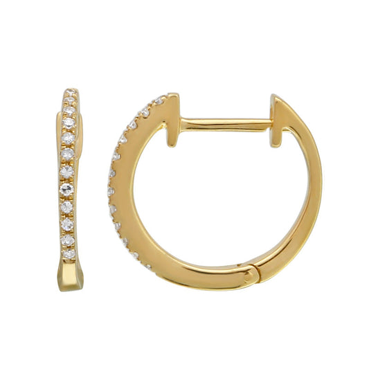 14k Yellow Gold Diamond Huggie Earrings 12.5mm