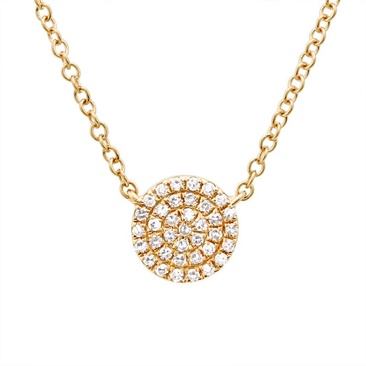 14k Yellow Gold Pave Diamond Circle Necklace 6.5mm