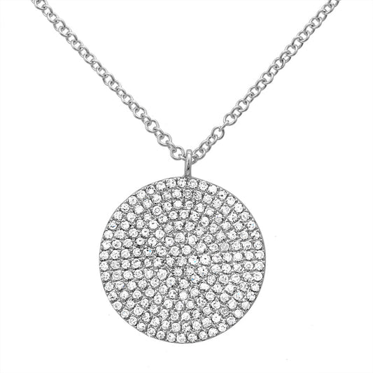 14k White Gold Pave Diamond Circle Necklace 14mm