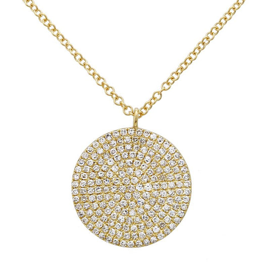 14k Yellow Gold Pave Diamond Circle Necklace 14mm