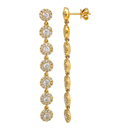 14k Yellow Gold Dangling Diamond Halo Drop Earrings