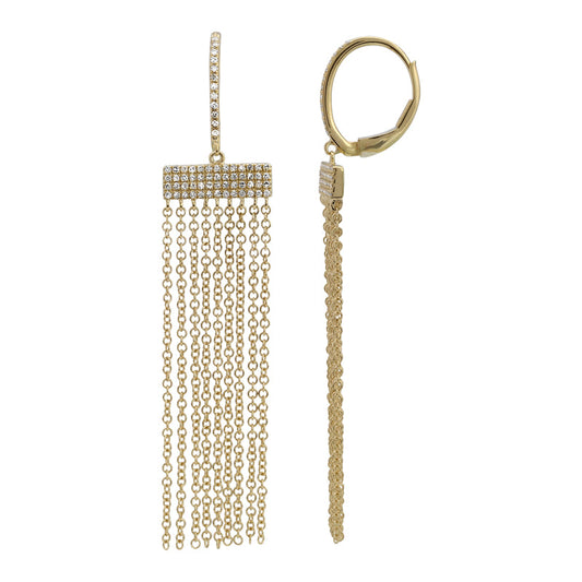 14k Yellow Gold Diamond Tassel Chain Earrings