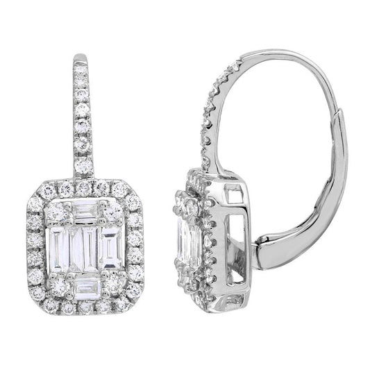 18k White Gold Illusion Emerald Halo Diamond Earrings