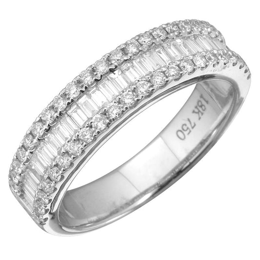 18k White Gold Round & Baguette Diamond Ring .70ctw