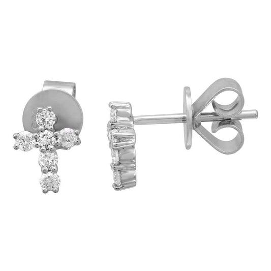 14k White Gold Mini Diamond Cross Earrings