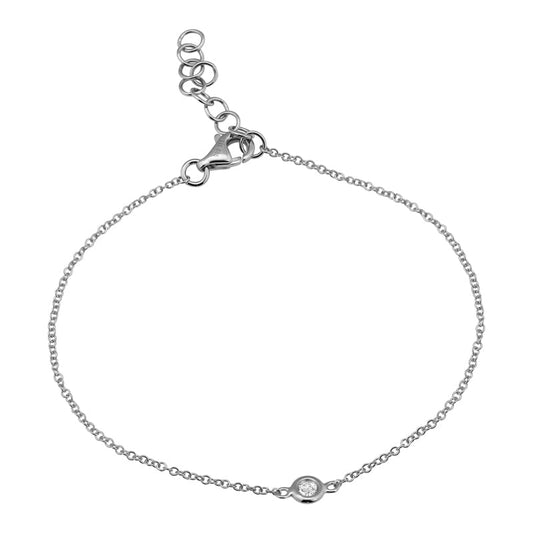 14k White Gold Round Diamond Bezel Chain Bracelet