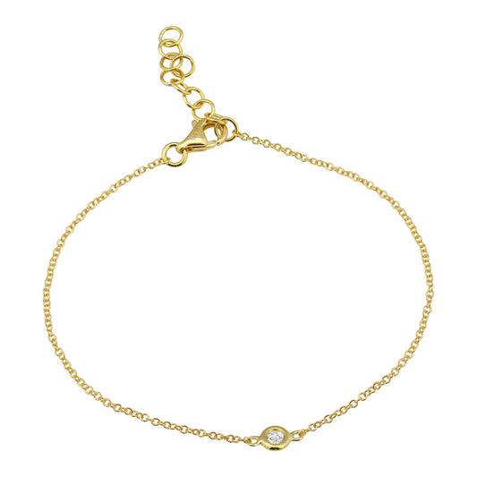 14k Yellow Gold Round Diamond Bezel Chain Bracelet