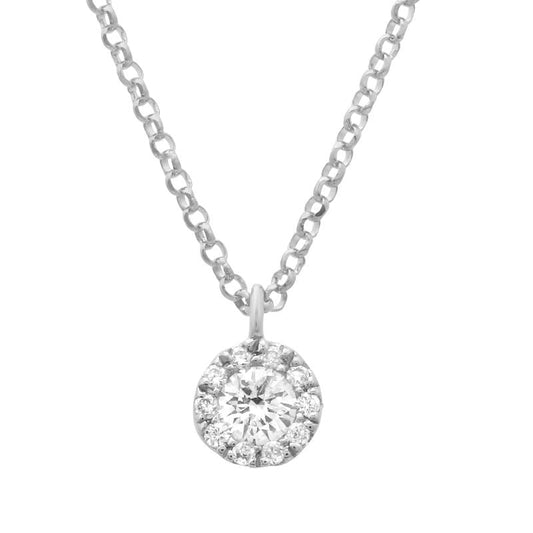 14k White Gold Round Diamond Halo Necklace