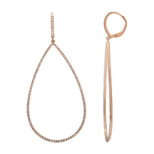 14k Rose Gold Pear Shape Pave Diamond Earrings