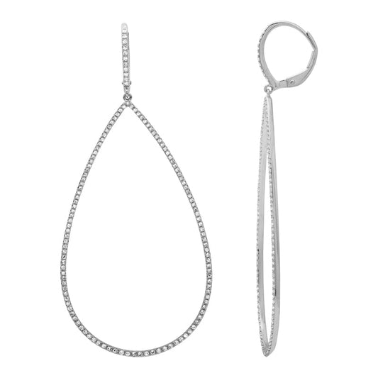 14k White Gold Pear Shape Pave Diamond Earrings