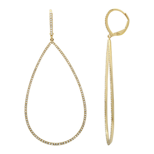 14k Yellow Gold Pear Shape Pave Diamond Earrings