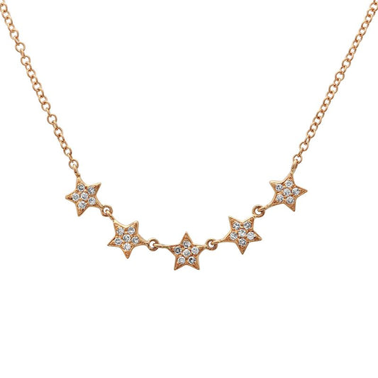 14k Rose Gold Five Star Diamond Stars Necklace