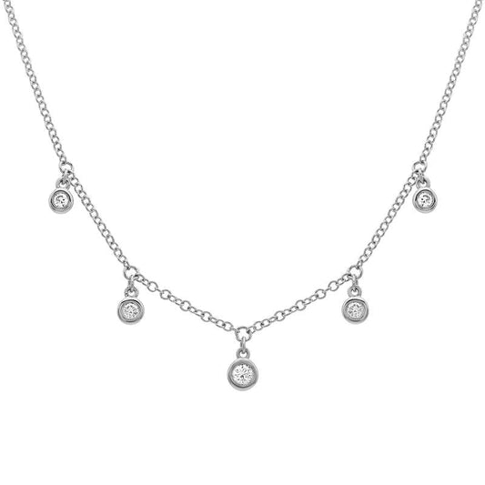 14k White Gold Graduated Dangling Diamond Bezel Necklace