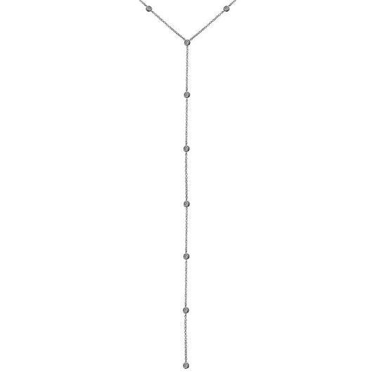 14k White Gold Diamond By Yard Bezel Lariat Necklace