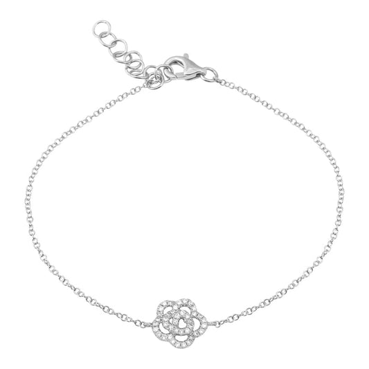 14k White Camellia Flower Diamond Chain Bracelet
