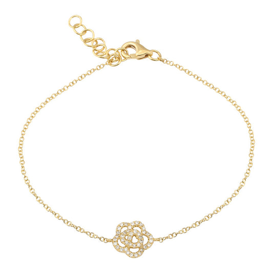 14k Yellow Camellia Flower Diamond Chain Bracelet
