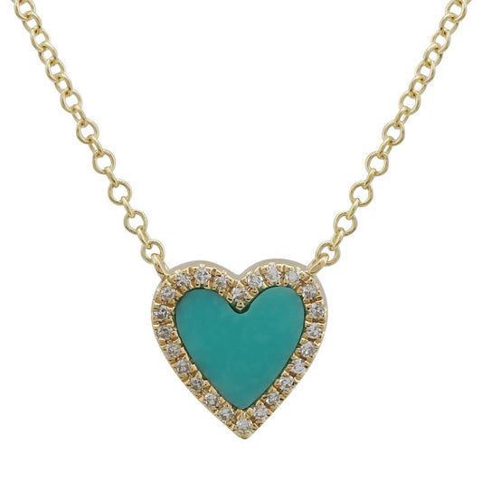 14k Yellow Gold Turquoise Heart Diamond Necklace 9mm