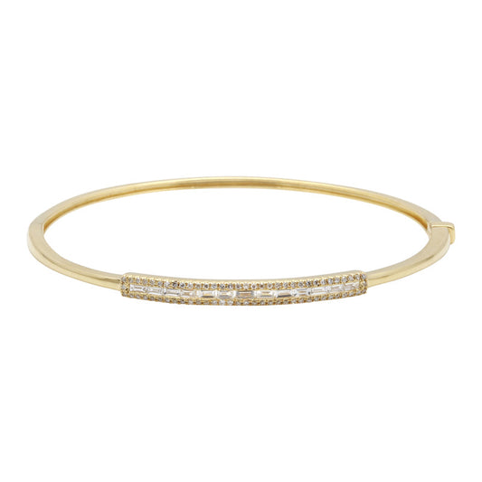 14k Yellow Gold Baguette Diamond Bar Bangle .55ctw