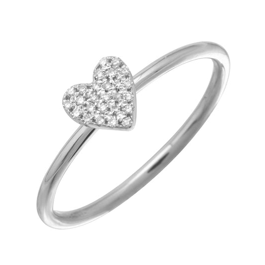 14k White Gold Mini Heart Diamond Ring