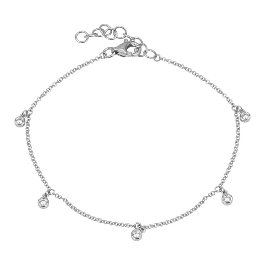 14k White Gold Diamond Bezel Drops Chain Bracelet