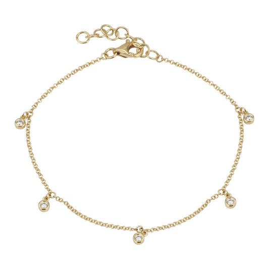 14k Yellow Gold Diamond Bezel Drops Chain Bracelet