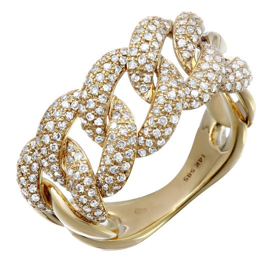 14k Yellow Gold Wide Cuban Link Diamond Ring .55ctw