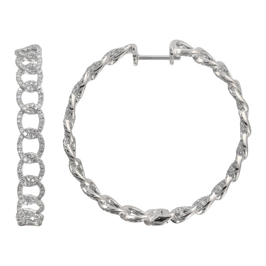 14k White Gold Oval Link Diamond Hoop Earrings 39mm