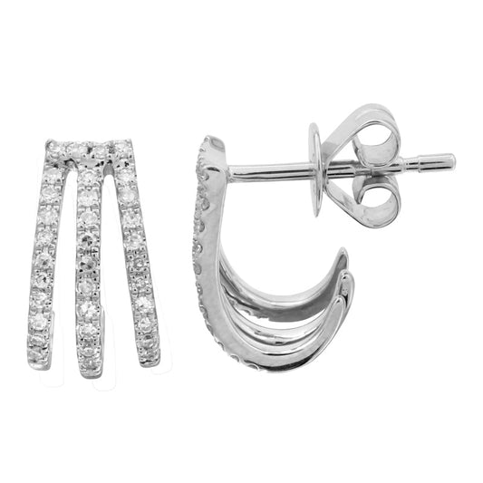14k White Gold Three Row Diamond Caged Lobe Earrings