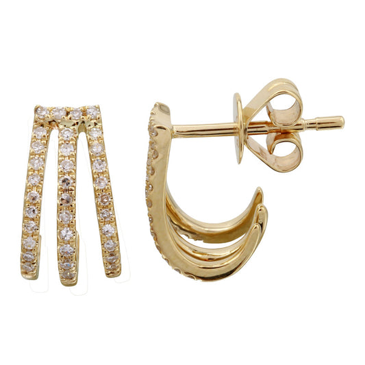14k Yellow Gold Three Row Diamond Caged Lobe Earrings