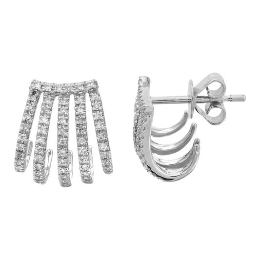 14k White Gold Five Row Caged Lobe Diamond Earrings