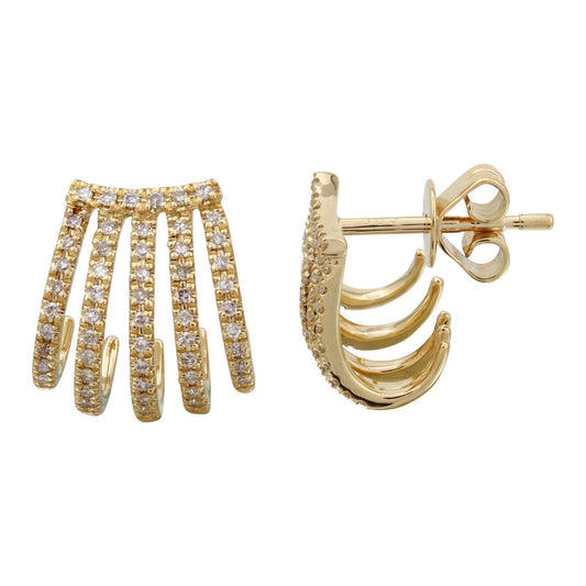 14k Yellow Gold Five Row Caged Lobe Diamond Earrings