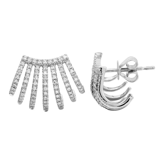 14k White Gold Seven Row Diamond Caged Lobe Earrings