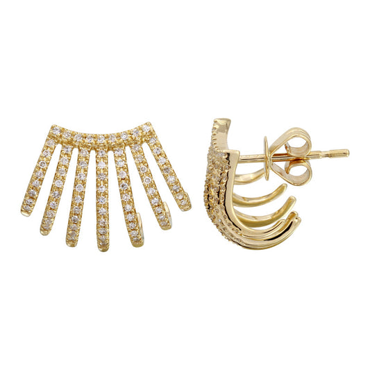 14k Yellow Gold Seven Row Diamond Caged Lobe Earrings