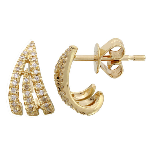 14k Yellow Gold Curvy Diamond Caged Lobe Earrings