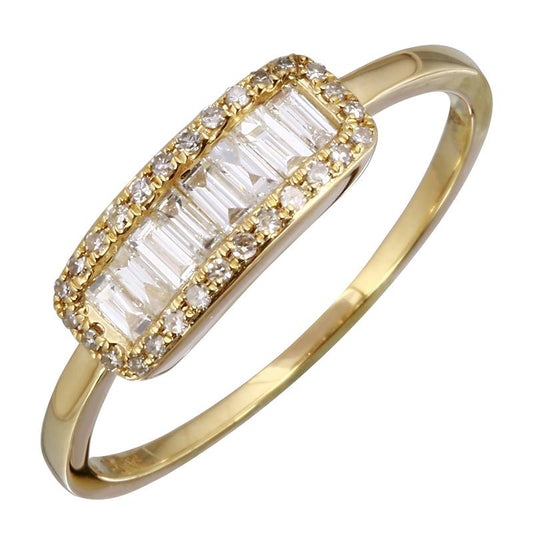 14k Yellow Gold Baguette Diamond Halo Bar Ring