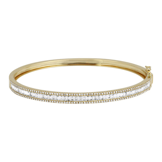 14k Yellow Gold Vertical Baguette Diamond Border Bangle 1.60ctw