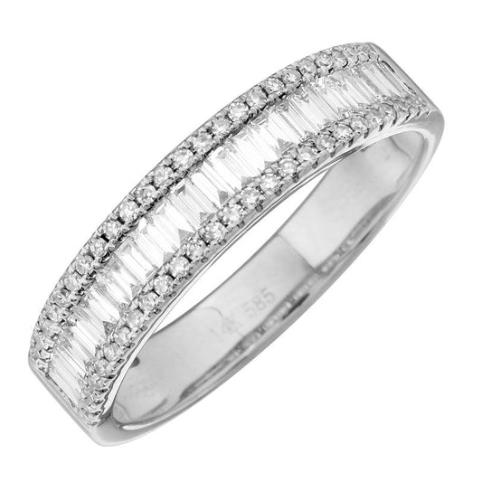14k White Gold Round & Baguette Diamond Band .55ctw