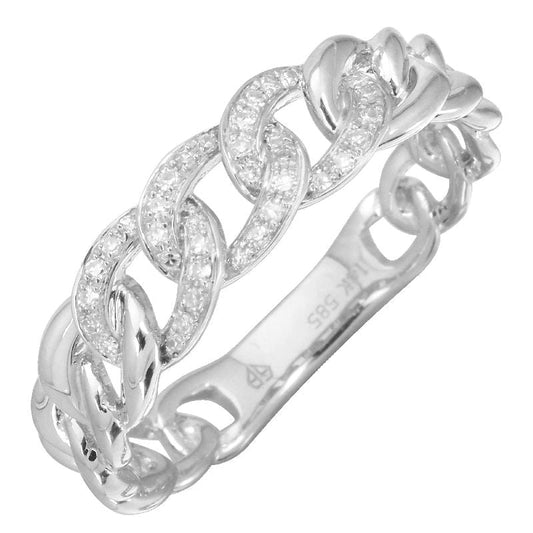 14k White Gold Diamond Cuban Link Ring