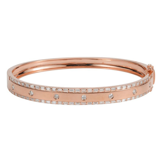 14k Rose Gold Baguette Border Diamond Inlay Bangle 1.40ctw