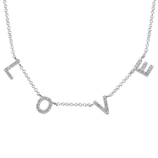 14k White Gold Spaced Diamond LOVE Necklace