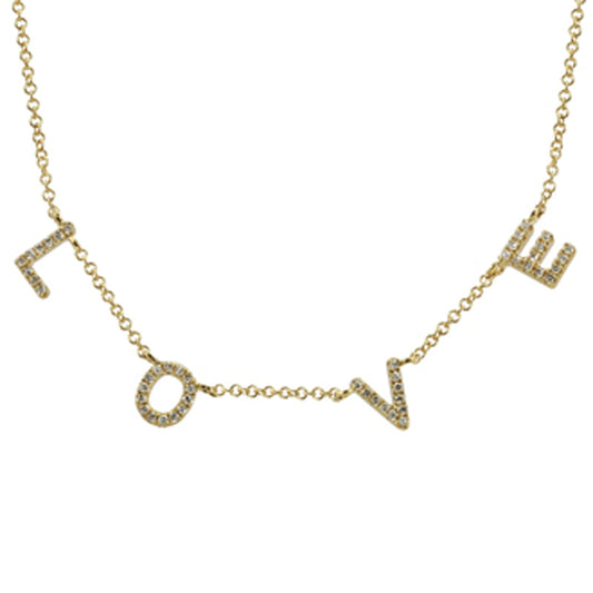 14k Yellow Gold Spaced Diamond LOVE Necklace