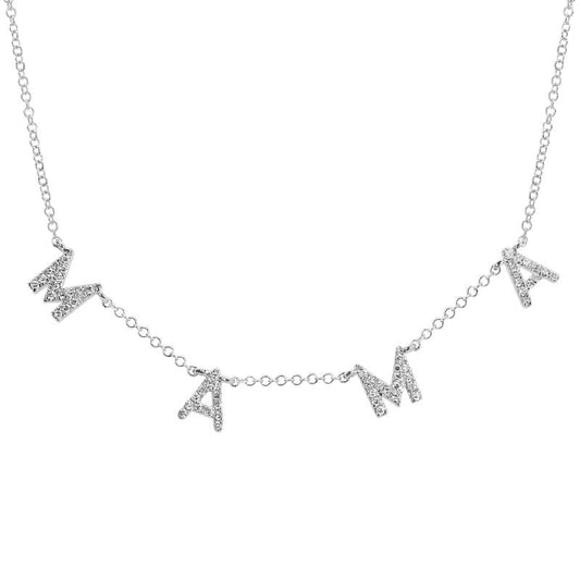 14k White Gold Spaced Diamond MAMA Necklace