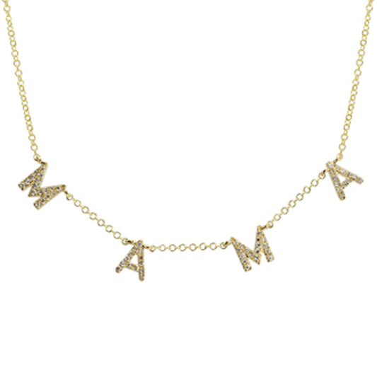 14k Yellow Gold Spaced Diamond MAMA Necklace
