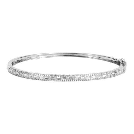 14k White Gold Baguette Diamond Bangle .90ctw