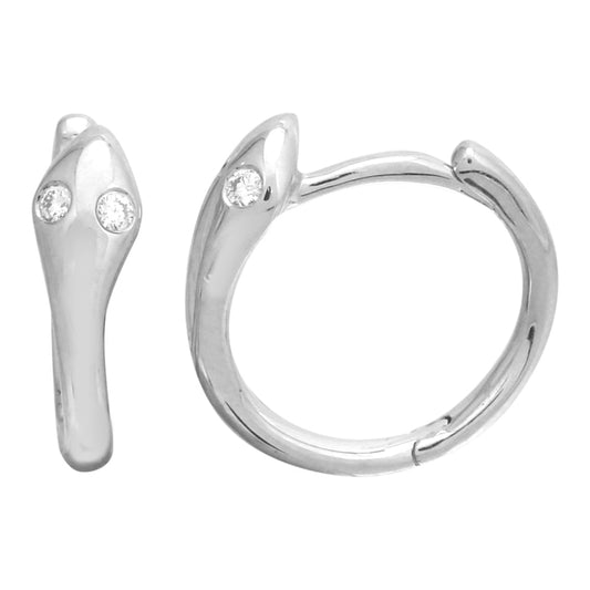 14k White Gold Snake Diamond Huggie Earrings 11mm
