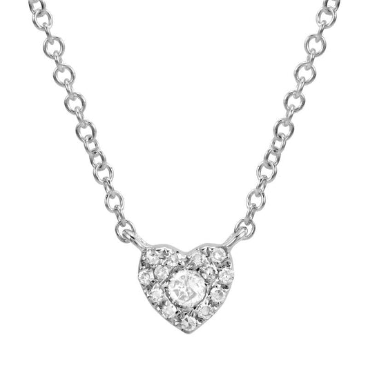 14k White Gold Mini Diamond Heart Necklace