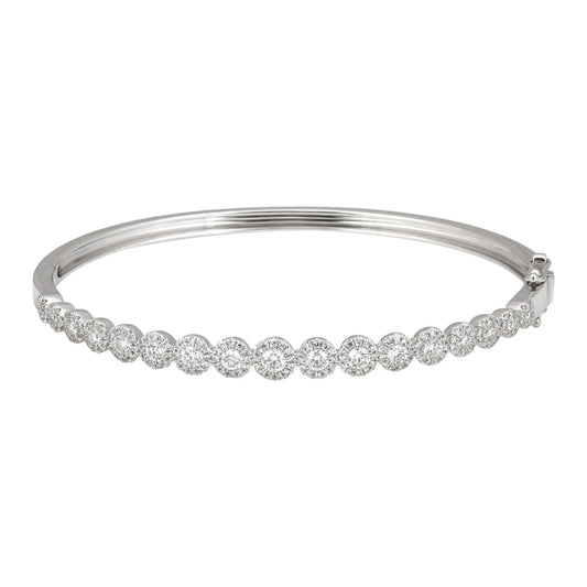 14k White Gold Circle Diamond Halo Bangle 1.30ctw