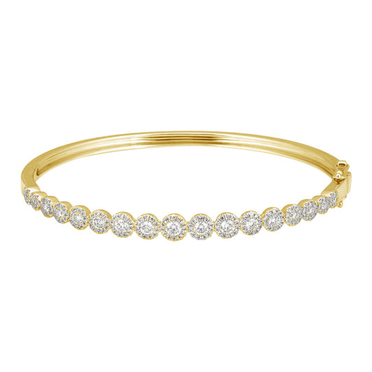 14k Yellow Gold Circle Halo Diamond Bangle 1.30ctw