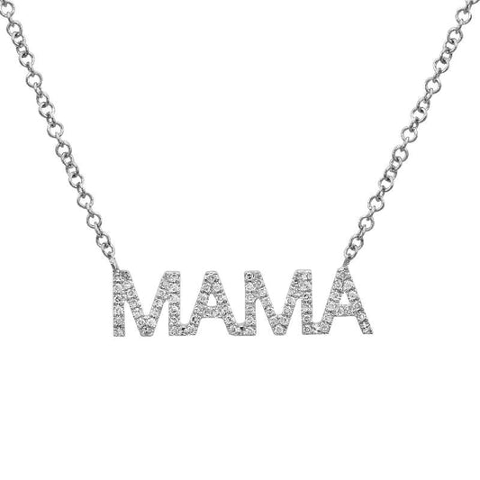14k White Gold Thin Uppercase Diamond MAMA Necklace