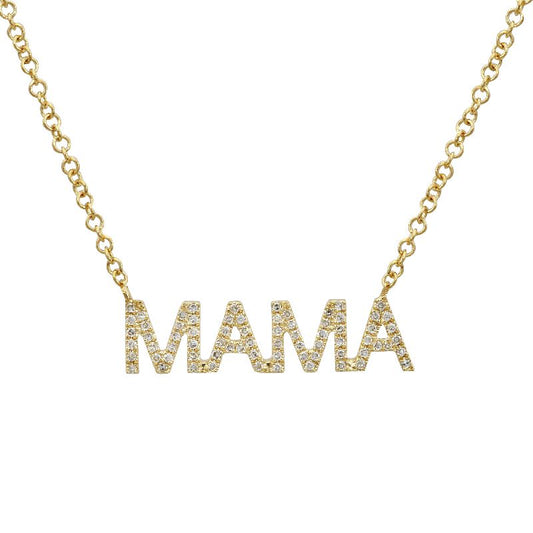 14k Yellow Gold Thin Uppercase Diamond MAMA Necklace
